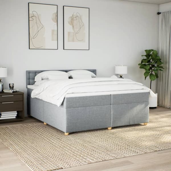 vidaXL Ramsäng med madrass ljusgrå 200x200 cm tyg Grå