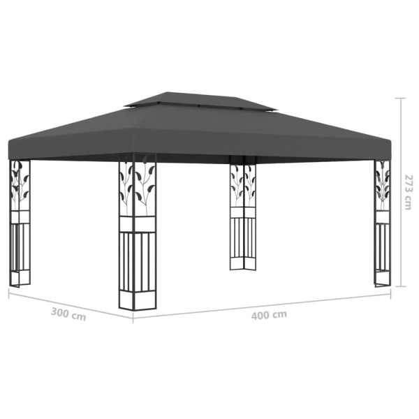 vidaXL Paviljong med dubbeltak och ljusslinga LED 3x4 m antracit Antracit