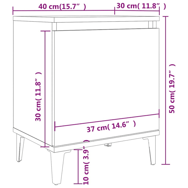 vidaXL Sängbord med metallben vit 40x30x50 cm Vit