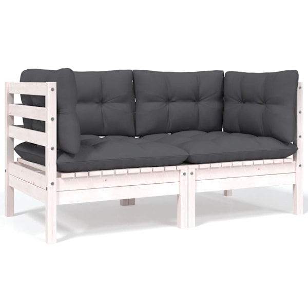 vidaXL Loungegrupp med dynor 8 delar massiv furu Vit