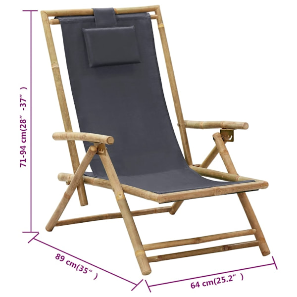 vidaXL Reclinerstol mörkgrå bambu och tyg grå