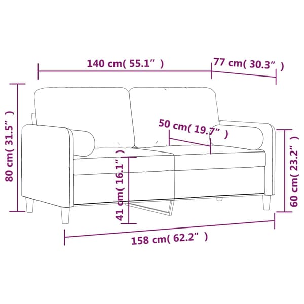 vidaXL 2-sitssoffa med kuddar och dynor ljusgrå 140 cm sammet Grå