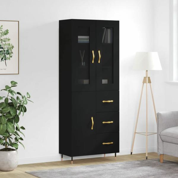 vidaXL Högskåp svart 69,5x34x180 cm konstruerat trä Svart
