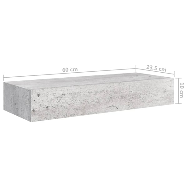 vidaXL Väggmonterad låda betonggrå 60x23,5x10 cm MDF grå