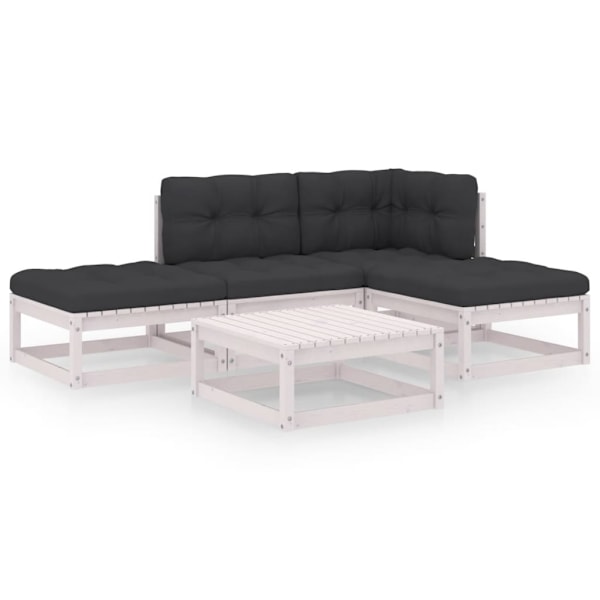 vidaXL Loungegrupp med dynor 5 delar massiv furu Vit