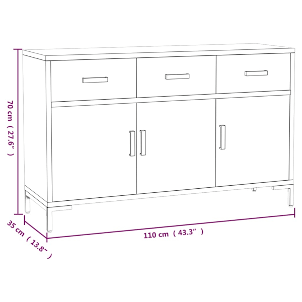 vidaXL Skänk svart 110x35x70 cm massiv furu Svart