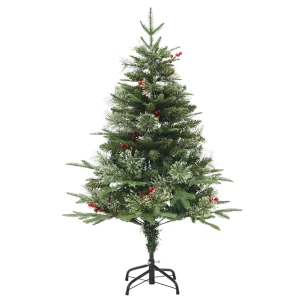 vidaXL Belyst julgran med kottar grön 120 cm PVC&PE Grön