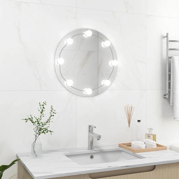 vidaXL Väggspegel med LED-belysning rund Silver