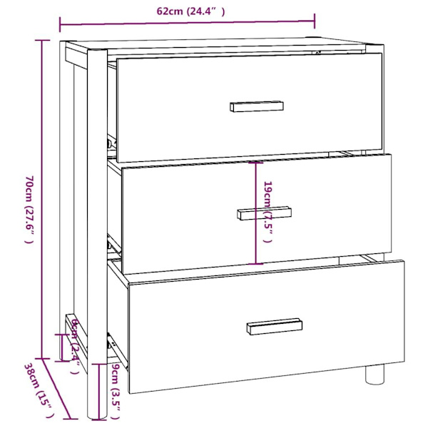 vidaXL Skänk svart 62x38x70 cm konstruerat trä Svart