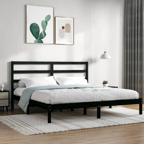 vidaXL Sängram svart massiv furu 200x200 cm Svart