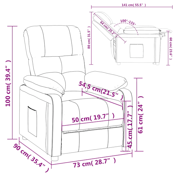 vidaXL Reclinerfåtölj brun tyg Brun