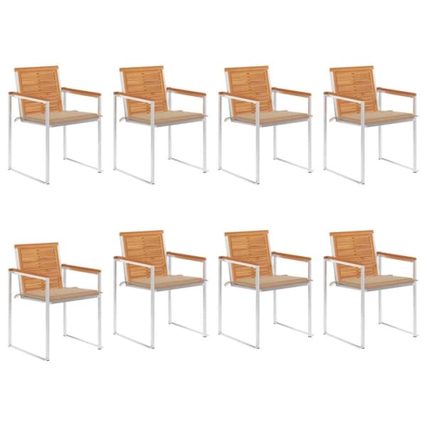 vidaXL Trädgårdsstolar med dynor 8 st massivt akaciaträ Beige