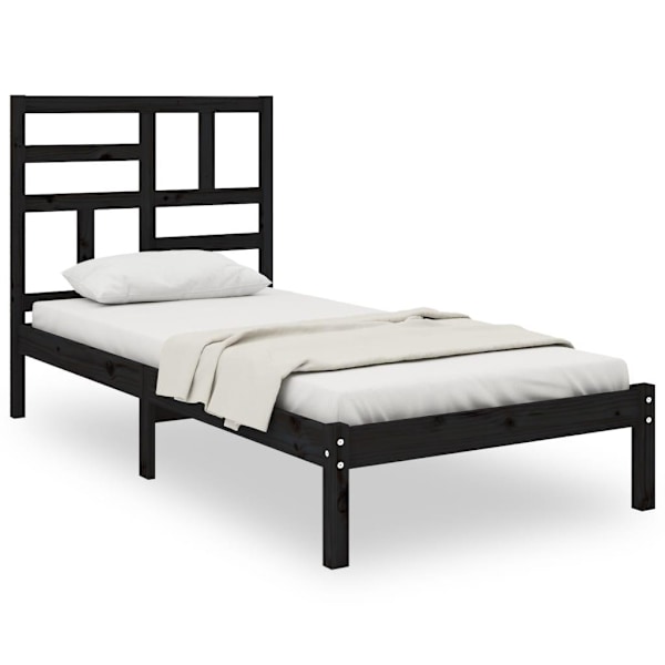 vidaXL Sängram svart massivt trä 90x190 cm Svart