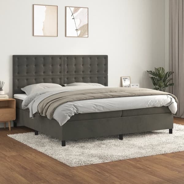 vidaXL Ramsäng med madrass mörkgrå 200x200 cm sammet Grå