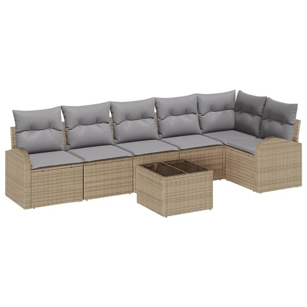 vidaXL Trädgårdsoffset 7 st Beige konstrotting Beige