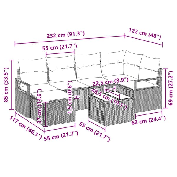 vidaXL Soffset 7 st Svart konstrotting Svart