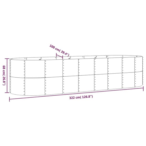 vidaXL Odlingslåda pulverlackerat stål 322x100x68 cm grå Grå