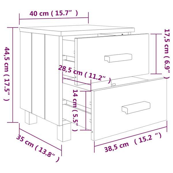 vidaXL Sängbord HAMAR honungsbrun 40x35x44,5cm massiv furu Brun