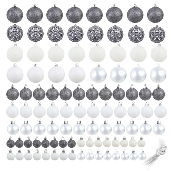 vidaXL Julgranskulor 100 delar set 3/4/6 cm vit/grå multifärg