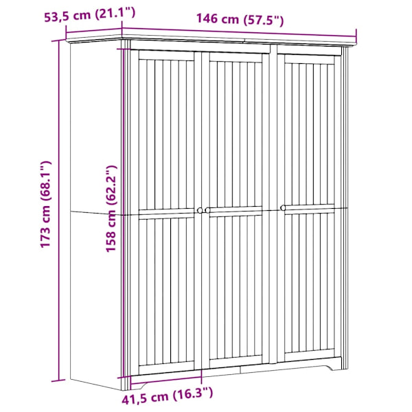 vidaXL Klädskåp BODO grå 146x53,5x173 cm massiv furu Grå