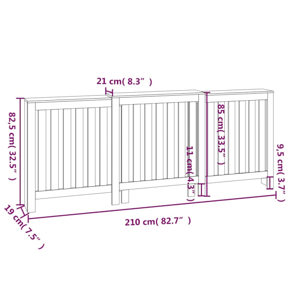 vidaXL Elementskydd vit 210x21x85 cm massiv furu Vit