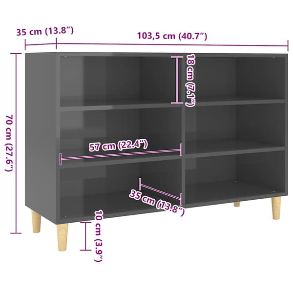 vidaXL Skänk grå högglans 103,5x35x70 cm konstruerat trä grå