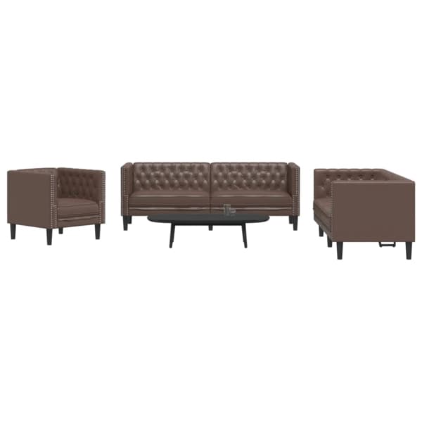 vidaXL Soffgrupp chesterfield 3 delar brun konstläder Brun
