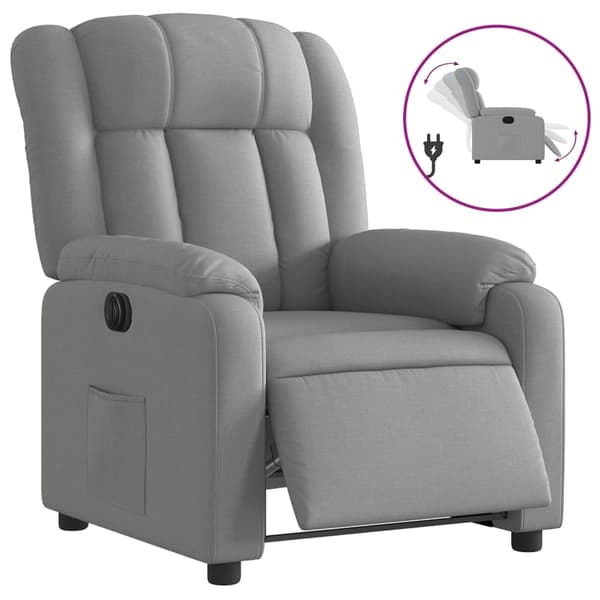 vidaXL Elektrisk reclinerfåtölj ljusgrå tyg Grå