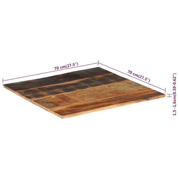 vidaXL Fyrkantig bordsskiva 70x70 cm 15-16 mm massivt återvunnet trä multifärg