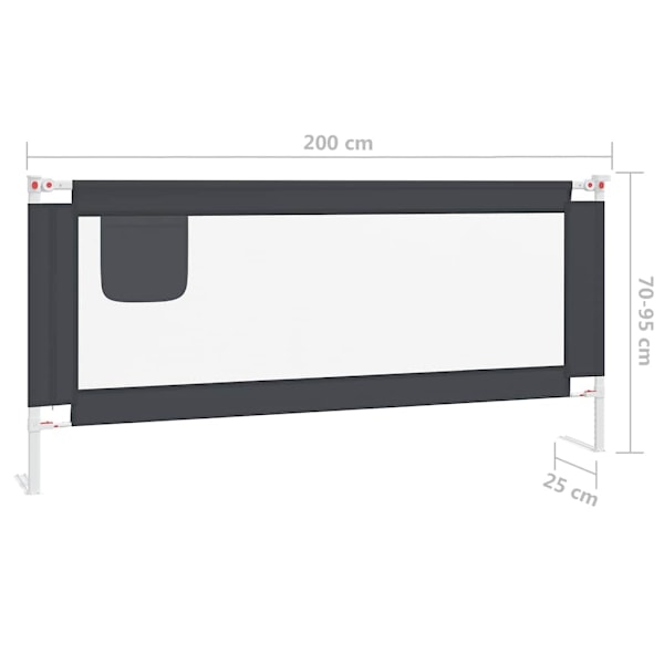 vidaXL Sängskena för barn mörkgrå 200x25 cm tyg grå