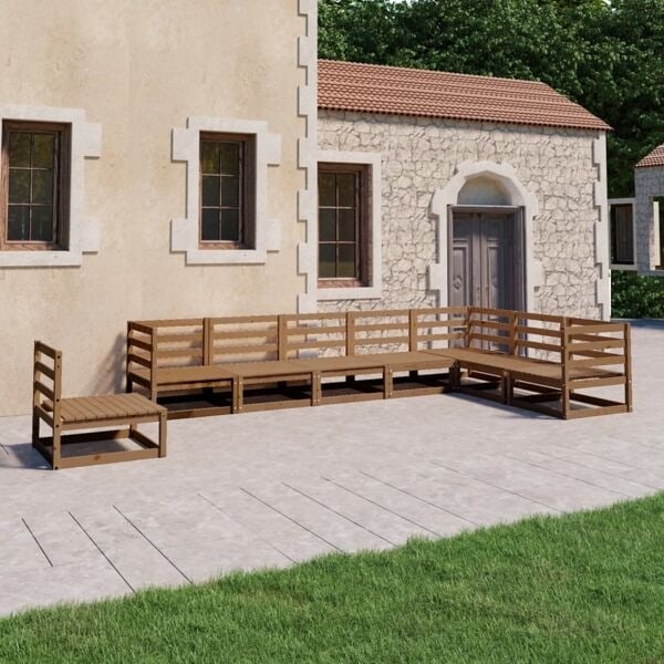 vidaXL Loungegrupp 8 delar honungbrun massiv furu Brun