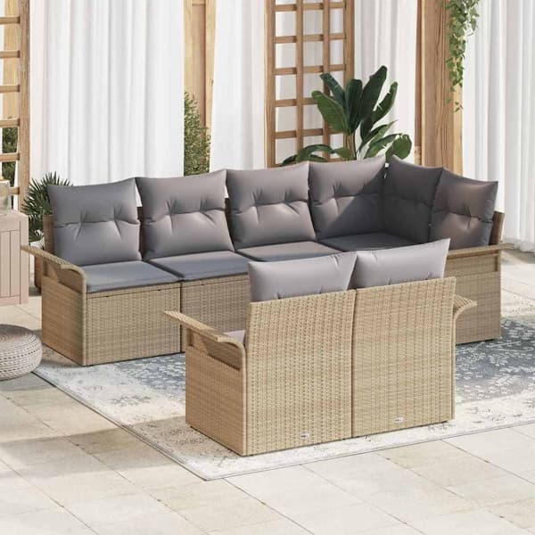 vidaXL Trädgårdsoffset 7 st Beige Poly rattan Beige