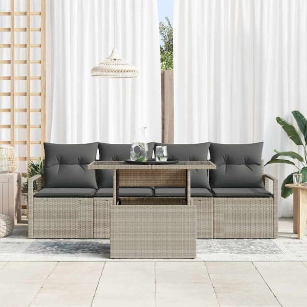 vidaXL Trädgårdsoffset med lagring 5 pcs Ljusgrå Poly rattan Ljusgrå