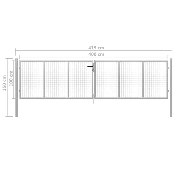 vidaXL Trädgårdsgrind galvaniserat stål 400x100 cm silver Silver