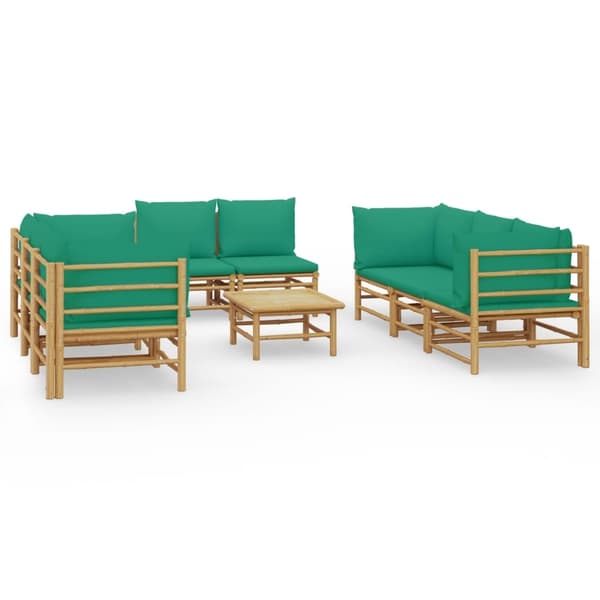 vidaXL Loungegrupp 9 delar gröna dynor bambu Brun