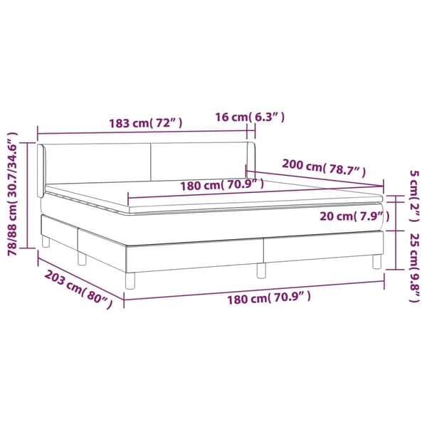 vidaXL Ramsäng med madrass mörkgrå 180x200 cm tyg Grå