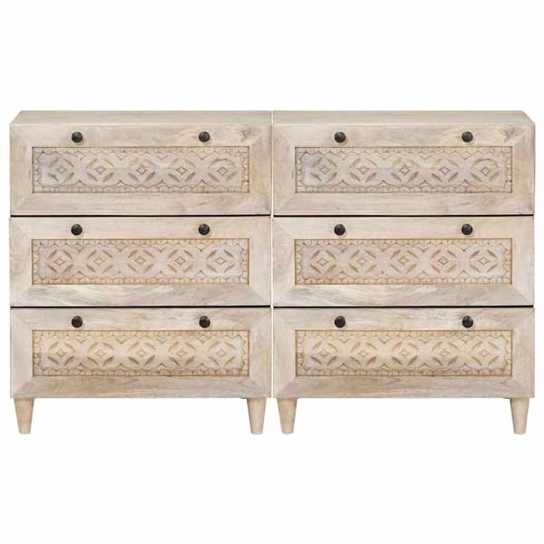vidaXL Sideboard 2 st 120 x 33,5 x 75 cm massivt mangoträ Vit Vit
