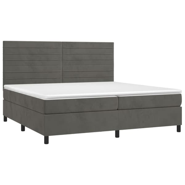 vidaXL Ramsäng med madrass & LED mörkgrå 200x200 cm sammet Grå