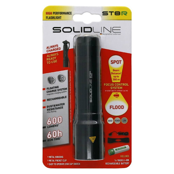 SOLIDLINE Laddningsbar ficklampa ST8R med klämma 600 lm