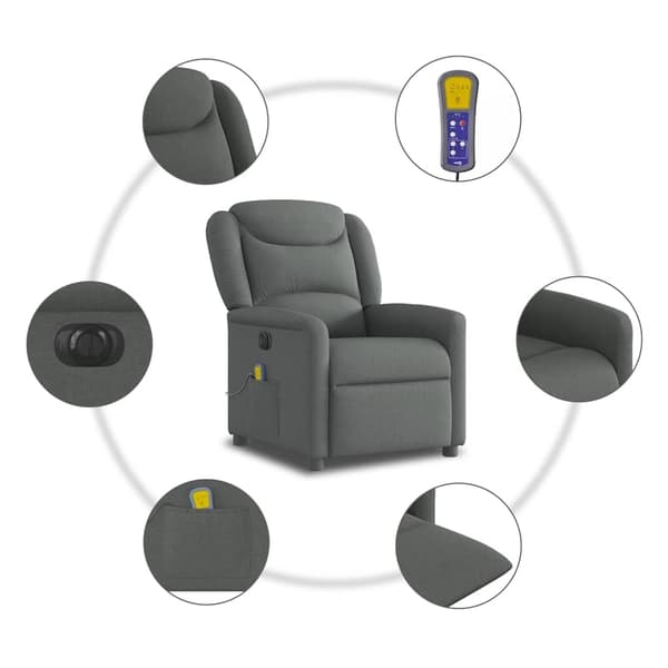 vidaXL Elektrisk massagefåtölj mörkgrå tyg Grå