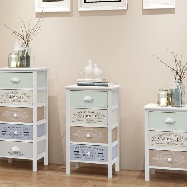 vidaXL Shabby Chic French byrå 4 lådor trä Vit