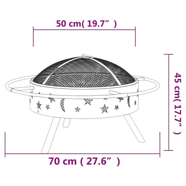 vidaXL Eldstad med eldgaffel 70 cm XXL stål art