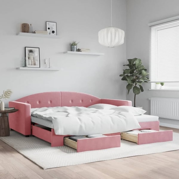 vidaXL Dagbädd utdragbar med lådor rosa 100x200 cm sammet Rosa