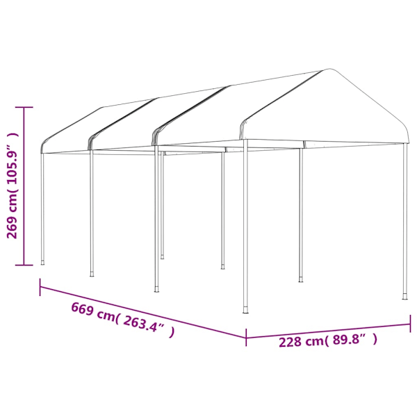 vidaXL Paviljong med tak vit 6,69x2,28x2,69 m polyeten Vit