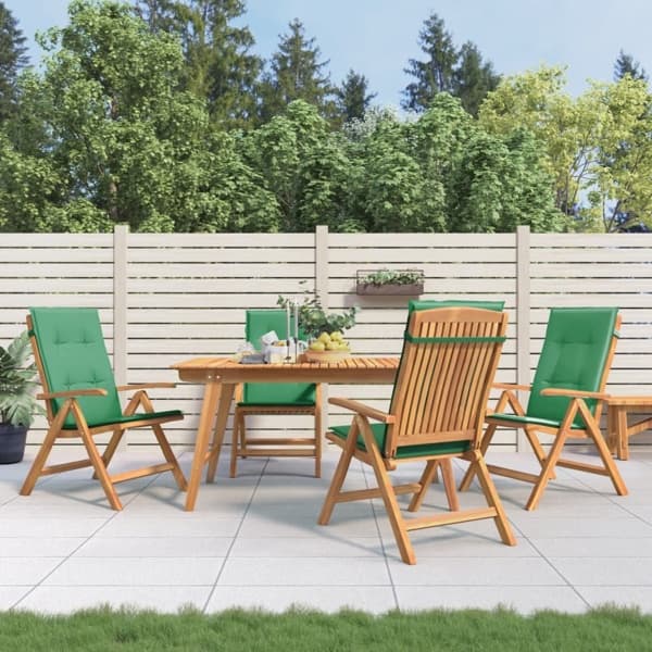 vidaXL Fällbara fåtöljer med dynor, 4 st, massivt trä, teak Brun
