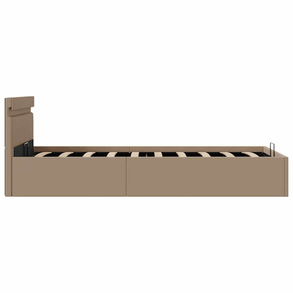 vidaXL Sängram hydraulisk förvaring LED ljusbrun konstläder 90x200 cm Brun