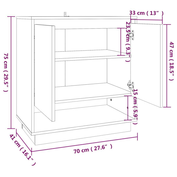 vidaXL Skänk vit högglans 70x41x75 cm spånskiva Vit