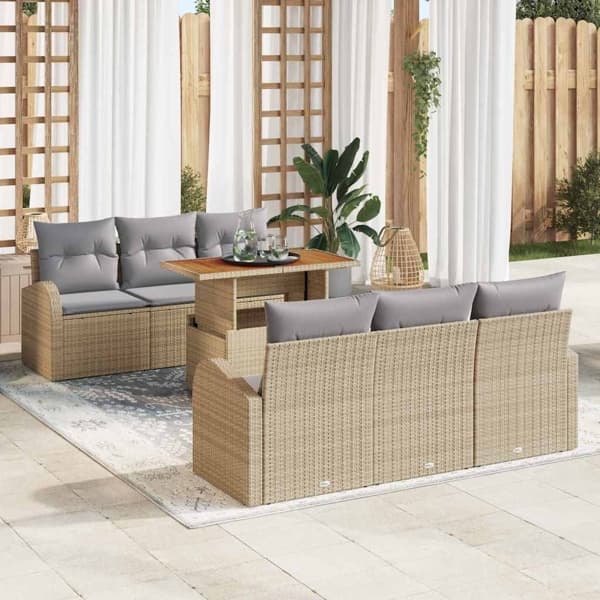 vidaXL Trädgårdsoffset 7 st Beige Poly rattan Beige