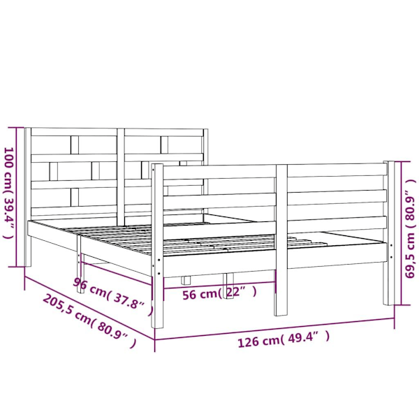 vidaXL Sängram vit massiv furu 120x200 cm enkelsäng Vit