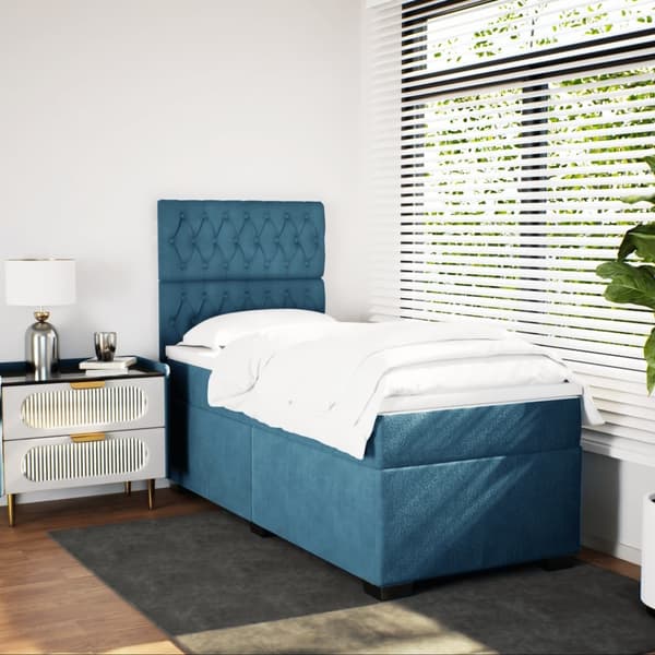 vidaXL Ramsäng med madrass blå 100x200 cm sammet Blå